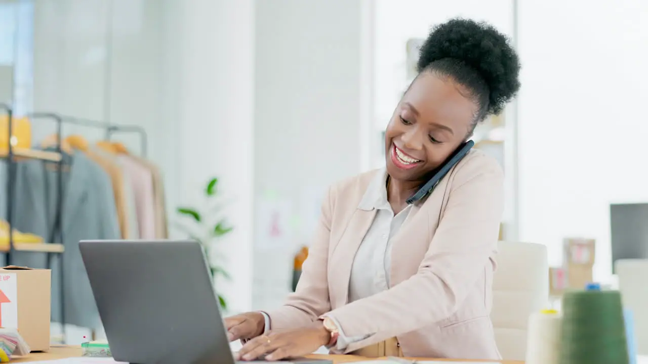 Black woman or fashion designer on a phone call