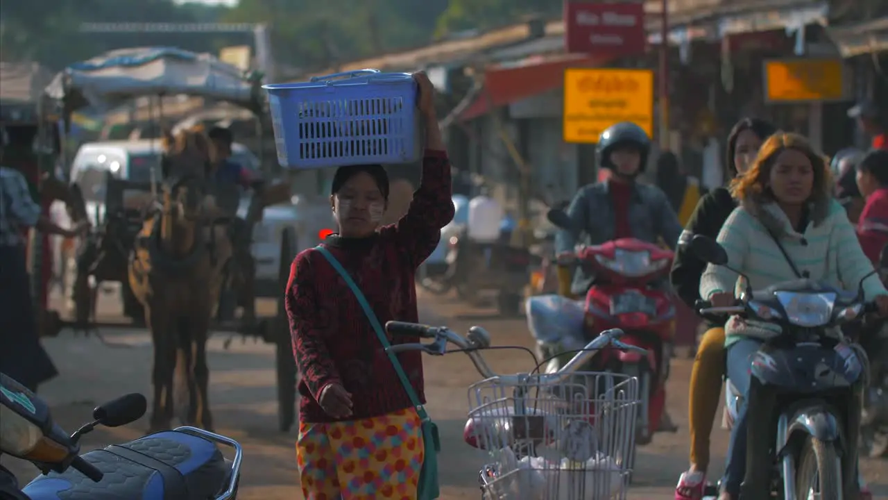 Bustling Street Market Asian Authentic Burmese People Myanmar 4K 60fps