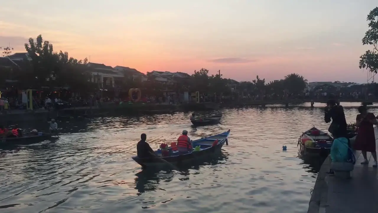 Sunset boat ride down a river in Da Nang Vietnam