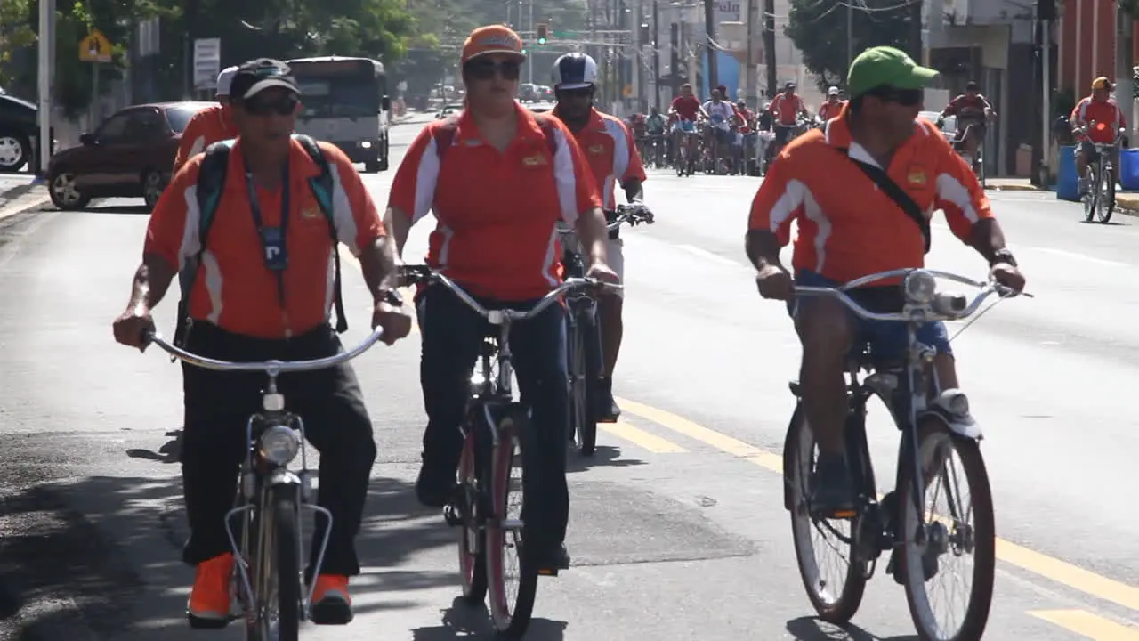 Large group of bicycle riders in San Juan Puerto Rico on a bright sunny day