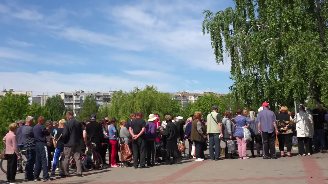 Ukrainian Refugees Wait In Line For Food In Borodyanka Ukraine Following Russian Airstrikes Which Destroyed Most Of Their City