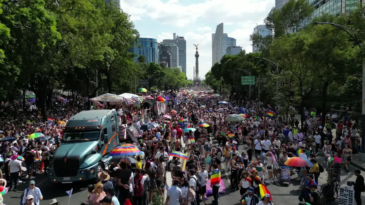 drone straight movement over reforma drone straight movement over reforma avenue in mexico city during the pride parade in mexico city during the pride parade