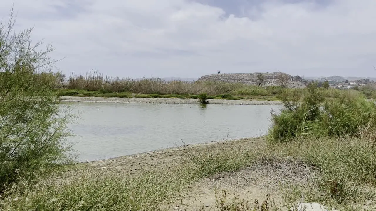 Small lake in nature with sletene protected birds in Spain in good Wermen weather