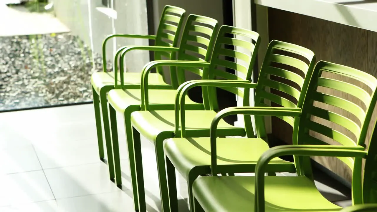 Green chairs in hospital