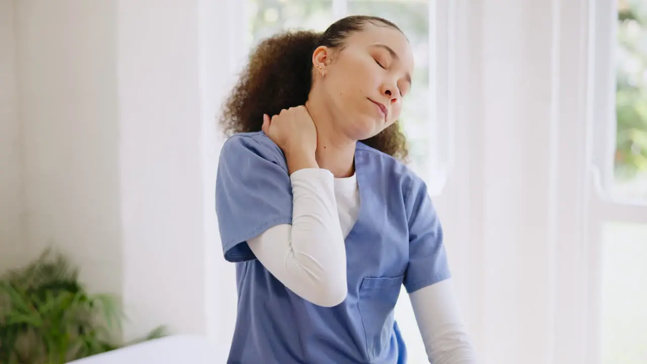 Doctor stress and woman with neck pain