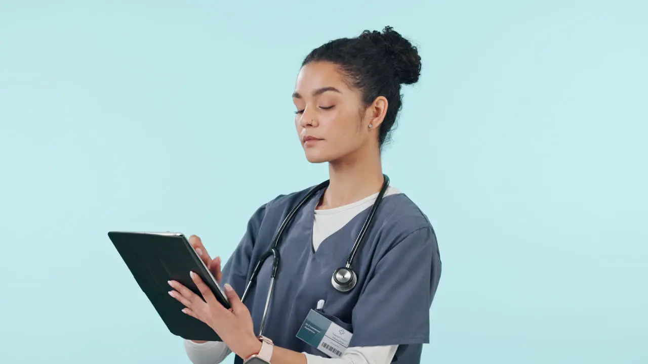 Woman doctor and tablet in medical research