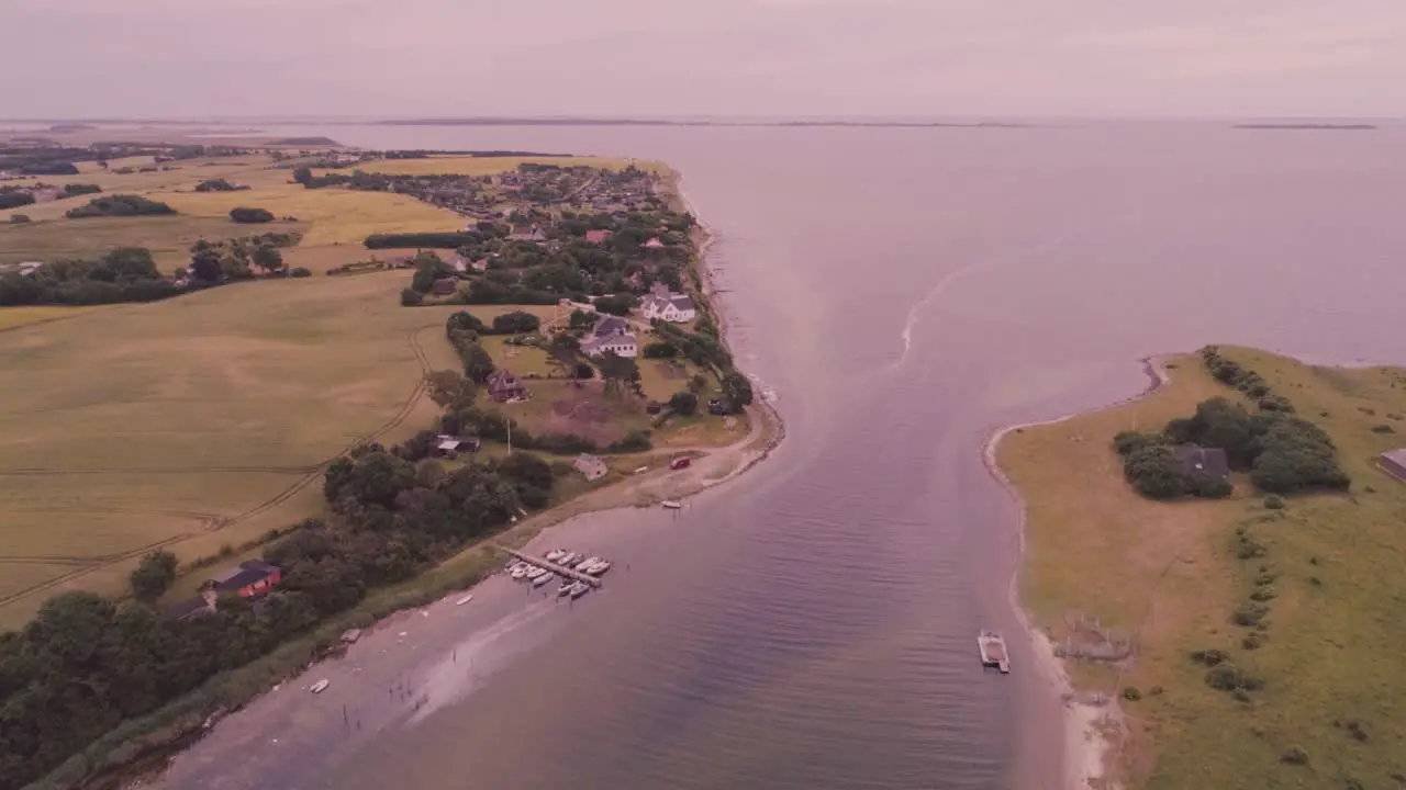 Drone footage of small coastal village in Denmark