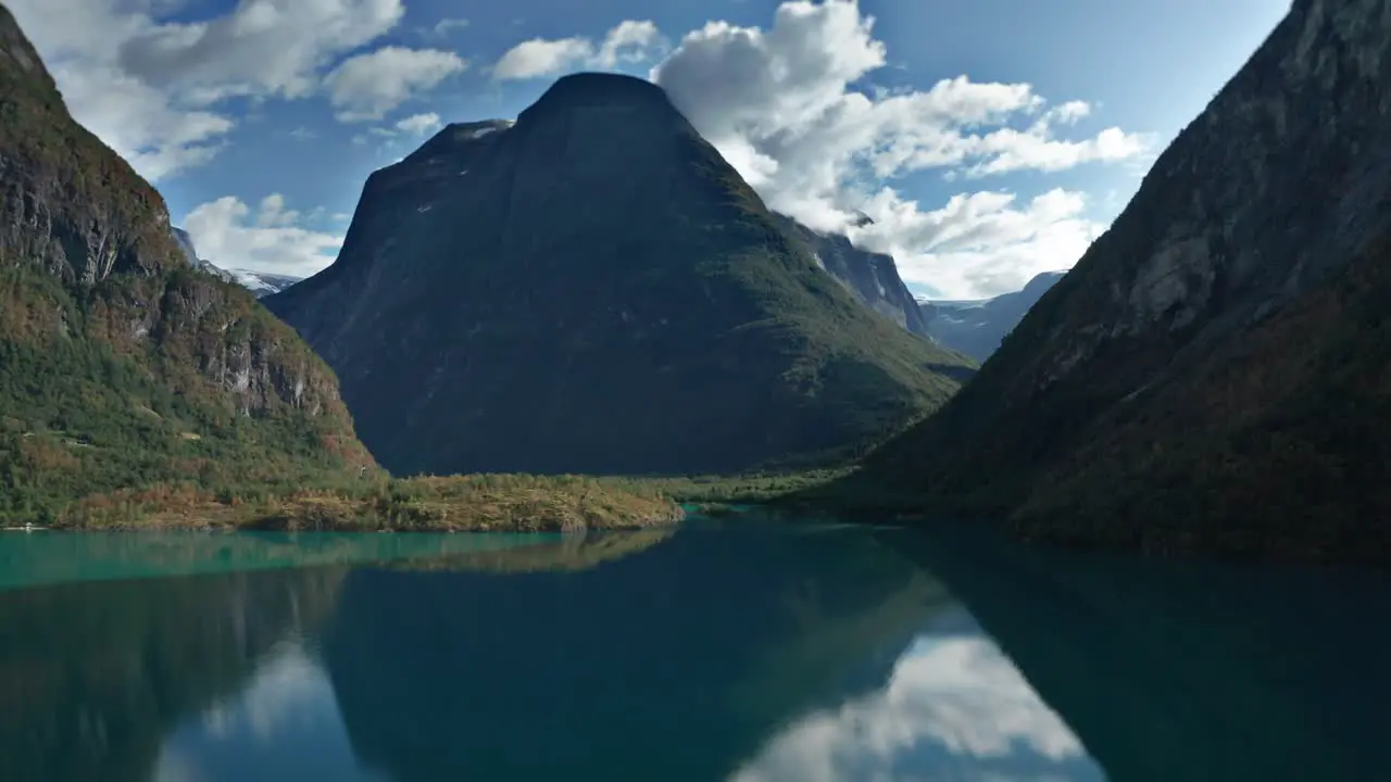 Aerial hyperlapse shot over the Loen lake