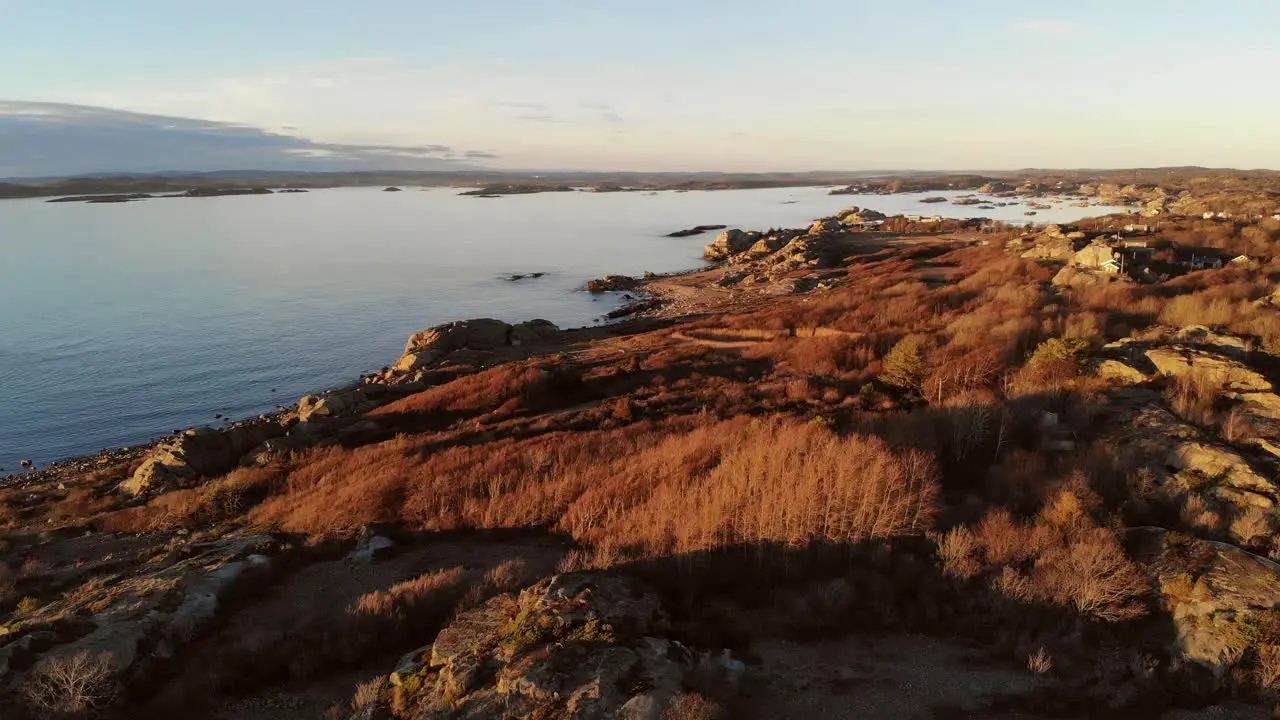 Drone footage of Norway's Southern seacoast at sunset