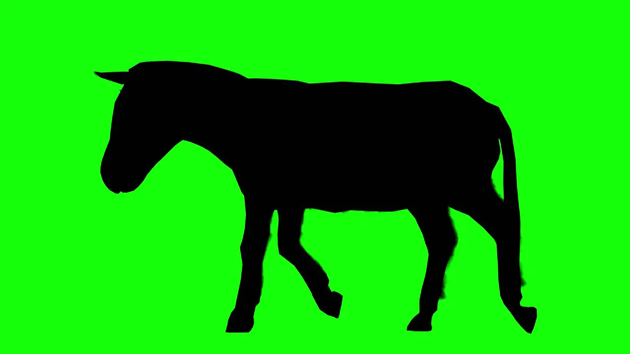 Silhouette of a donkey walking on green screen side view