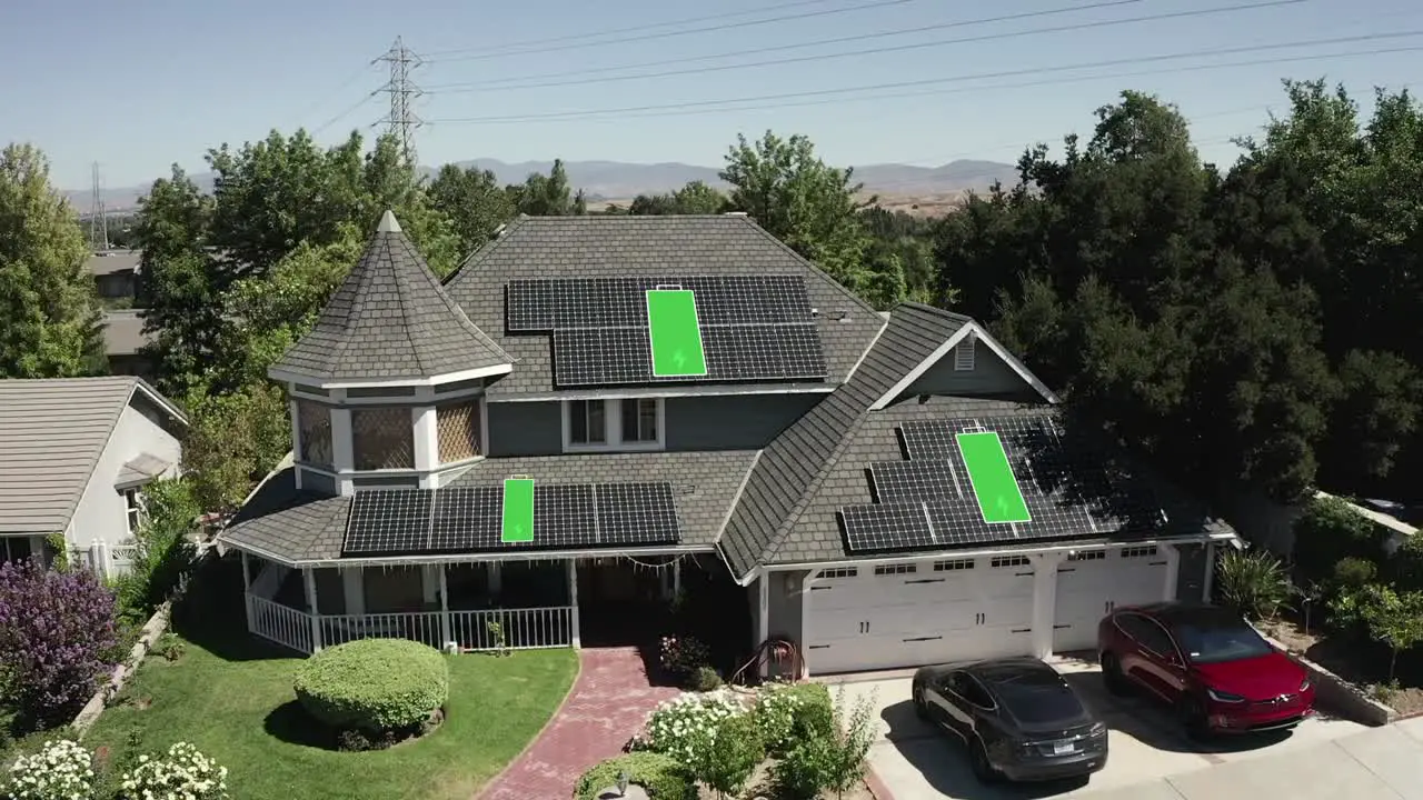 Modern home charging sunlight energy to batteries on a sunny day Visualization