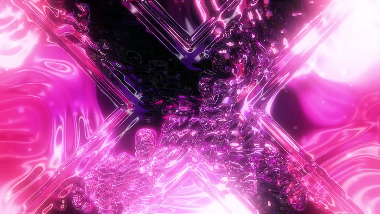 Animation of glassy distorted black cross on pink moving background