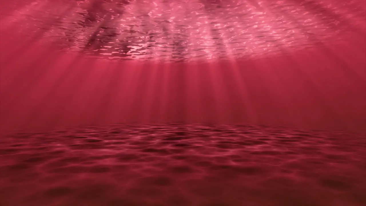 Underwater ocean sandy seafloor 3D animation motion graphics reflection sun rays on sandbar visual effect background red