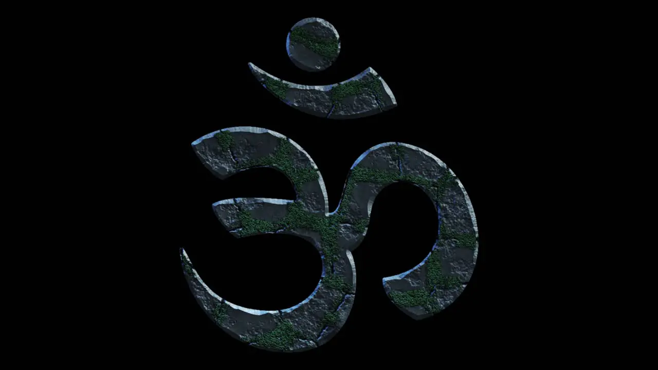 High quality dramatic motion graphic of the fakta om shiva hinduismen icon symbol rapidly eroding and cracking and sprouting moss and weeds on a plain black background