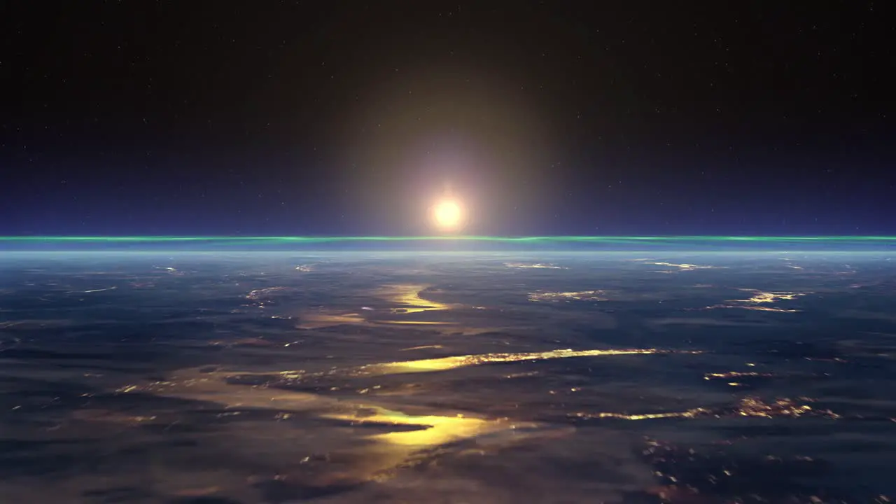 Planet Earth horizon view from space with the sun rising