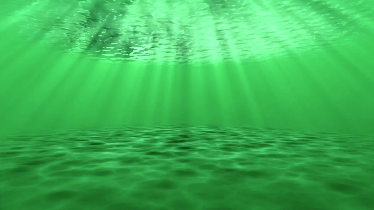 Underwater ocean sandy seafloor 3D animation motion graphics reflection sun rays on sandbar visual effect background green