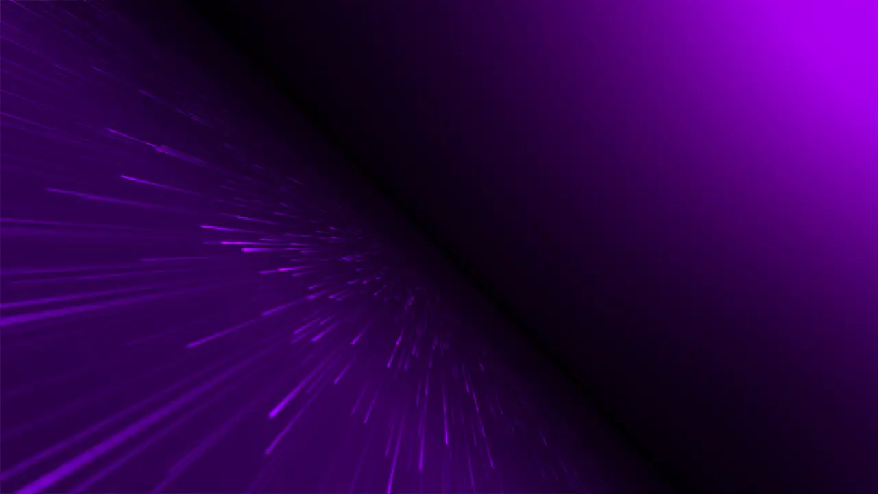 Animation of glowing colorful purple flowing lines simulating fiber connection and data transmission with copy space