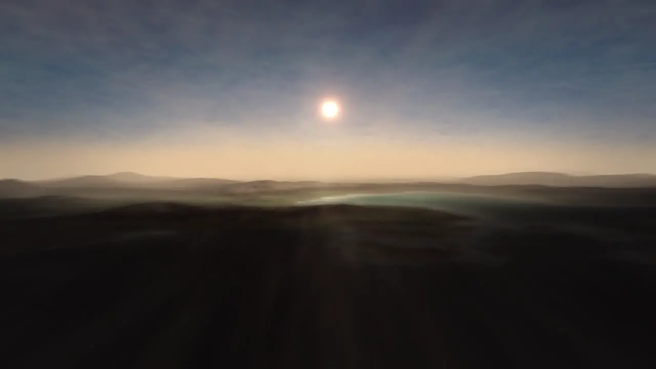 Flying Over the Horizon of Planet Earth's at Sunset