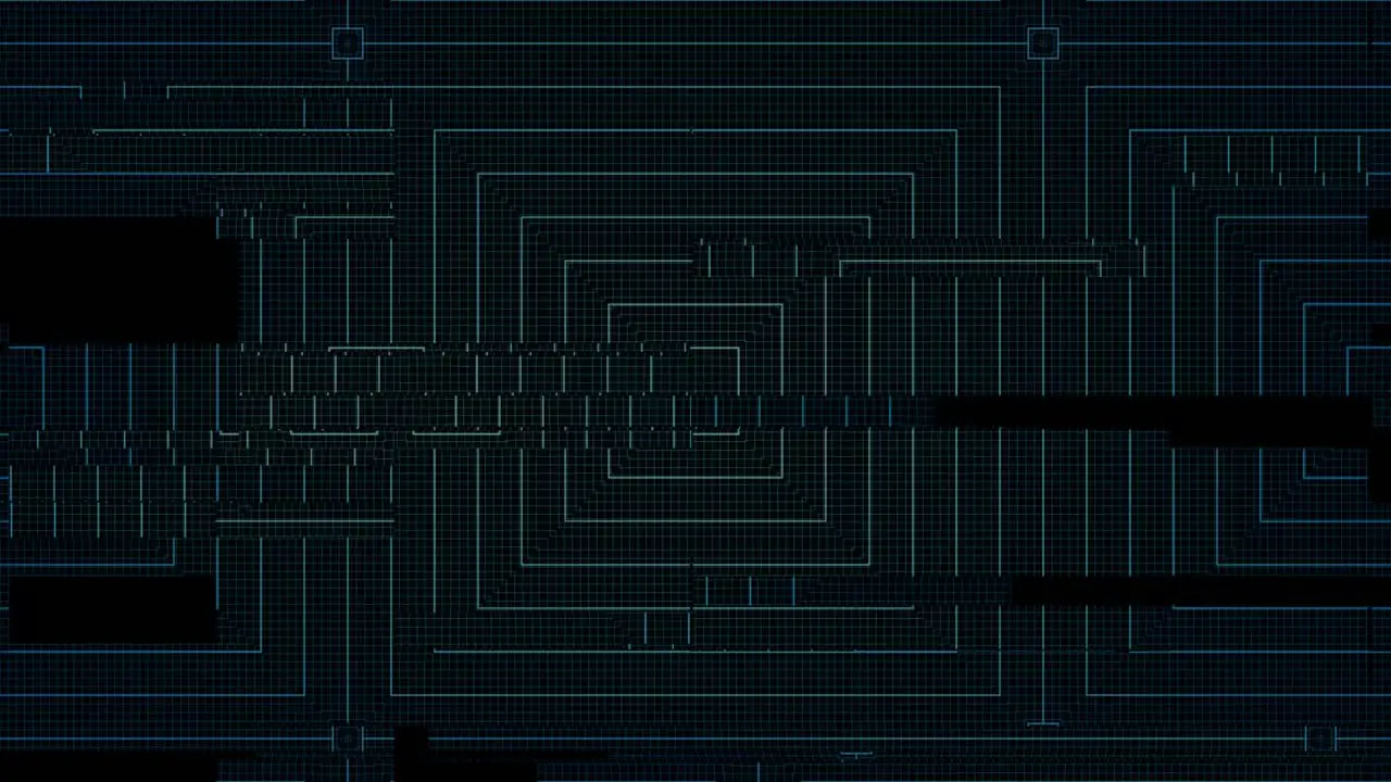 Animation of sci-fy style of digital damage and glitch on headset display grid of squares