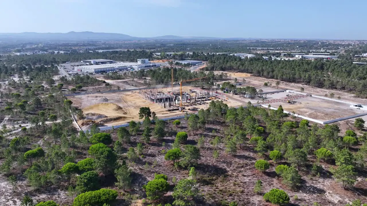 Drone shot of a construction site in Seixal industrial area south of Lisbon