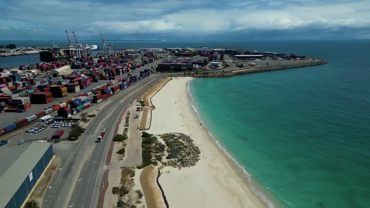 Aerial view of Fremantle Harbour Port Perth Australian container freight service Logistic import and export freight transportation at Port Beach Road Perth Western Australia