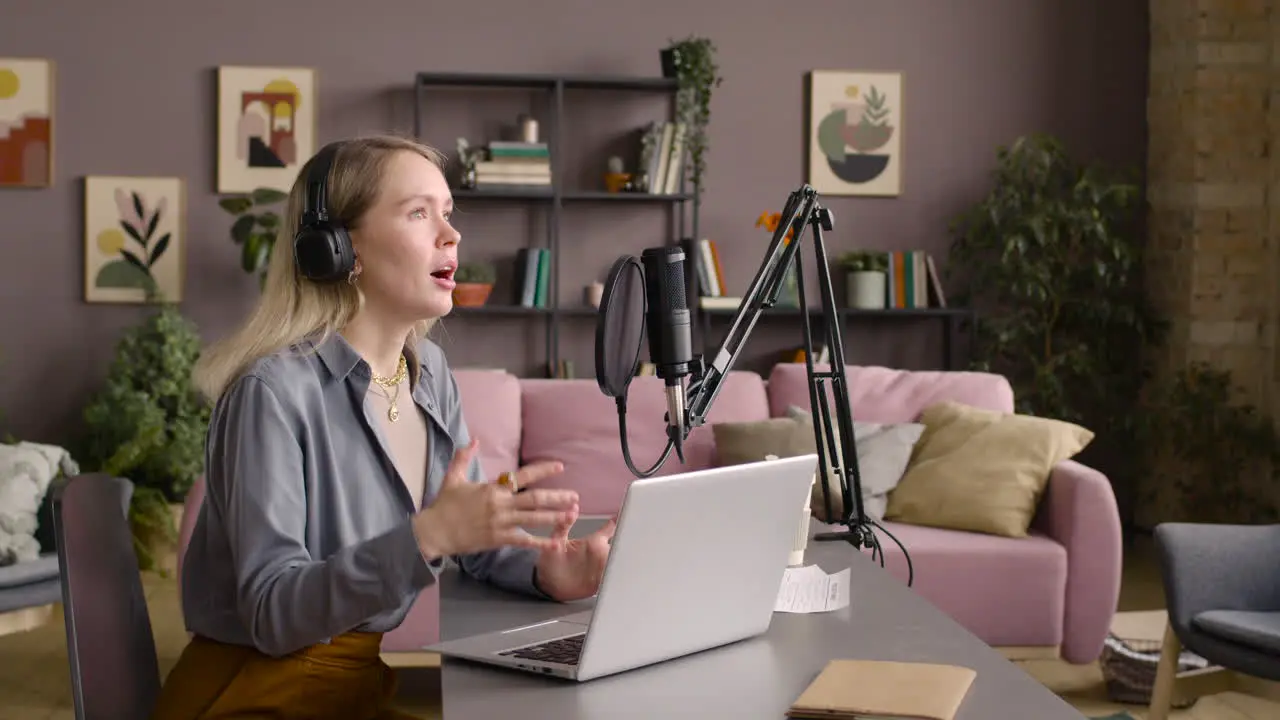 Woman Recording A Podcast Wearing Headphones 1