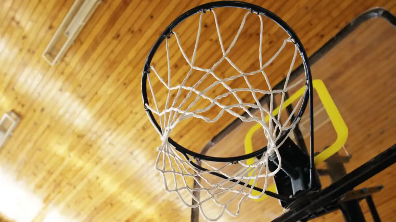 Upward view of basketball hoop