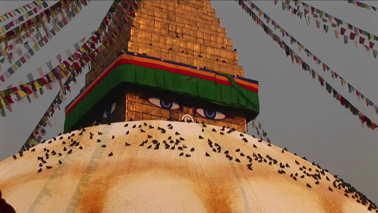 Boudhanath stupa zoom in on eyes