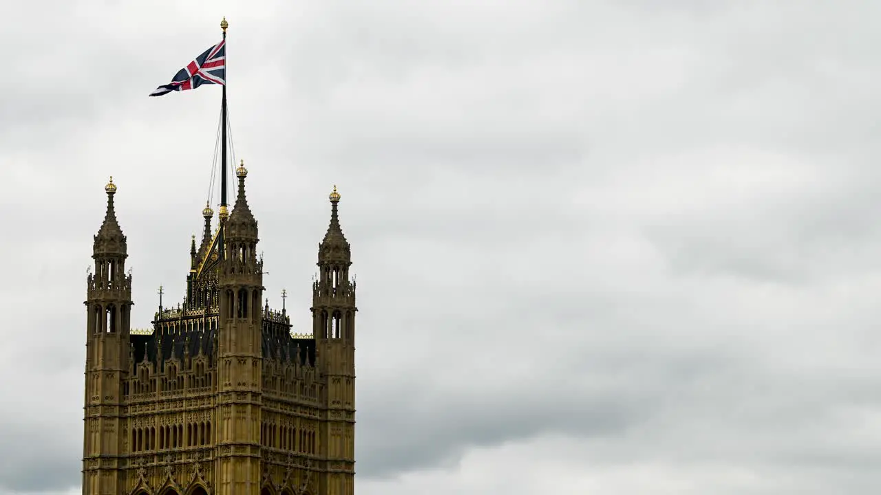 The Union Jack or Union Flag above the Palace of Westminster London