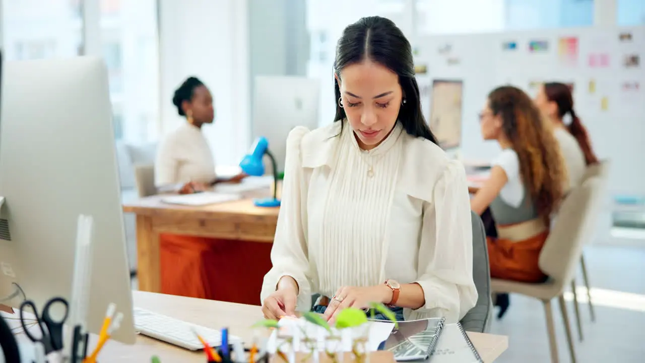 Business woman documents and planning on computer