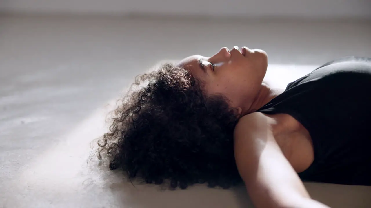 Dance woman and lying on floor for performance