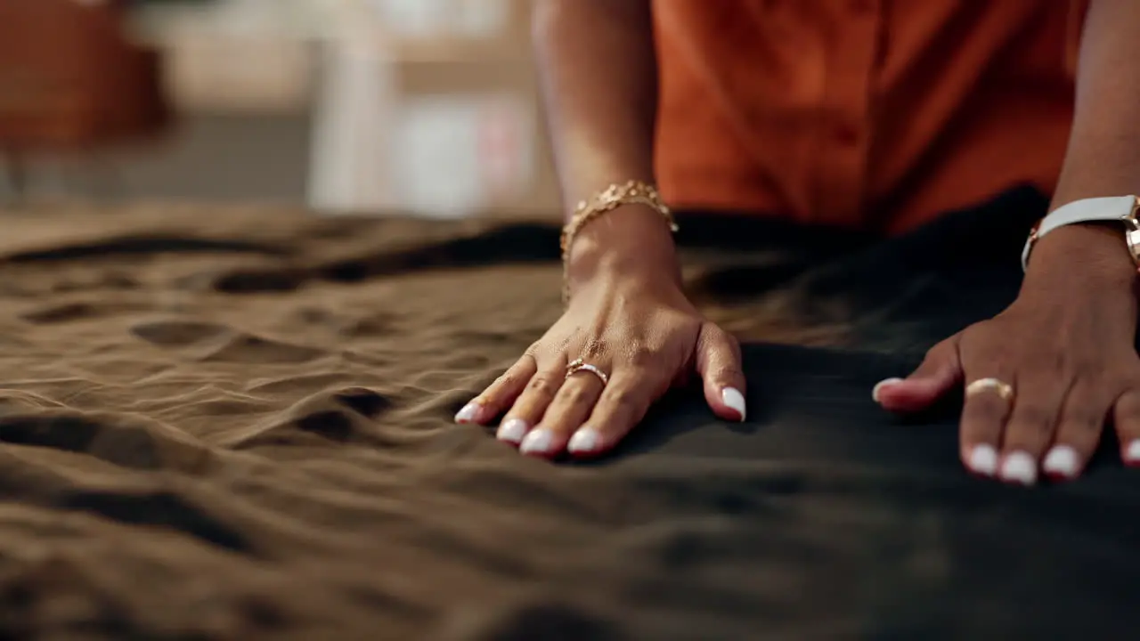 Fashion designer and hands of woman with fabric