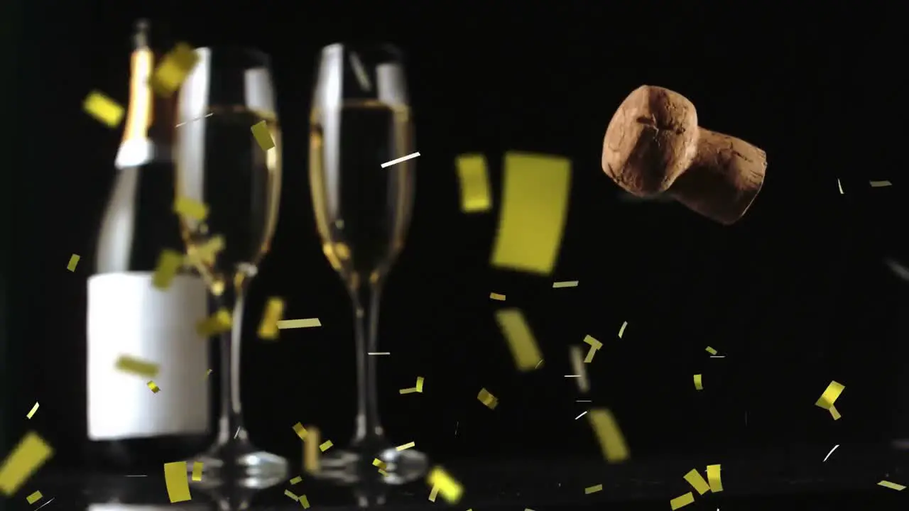 Cork from a champagne bottle falling down