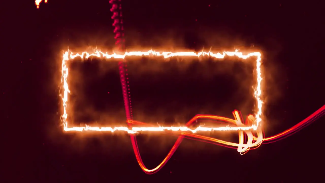 Animation of rectangle on fire with orange light trials in background