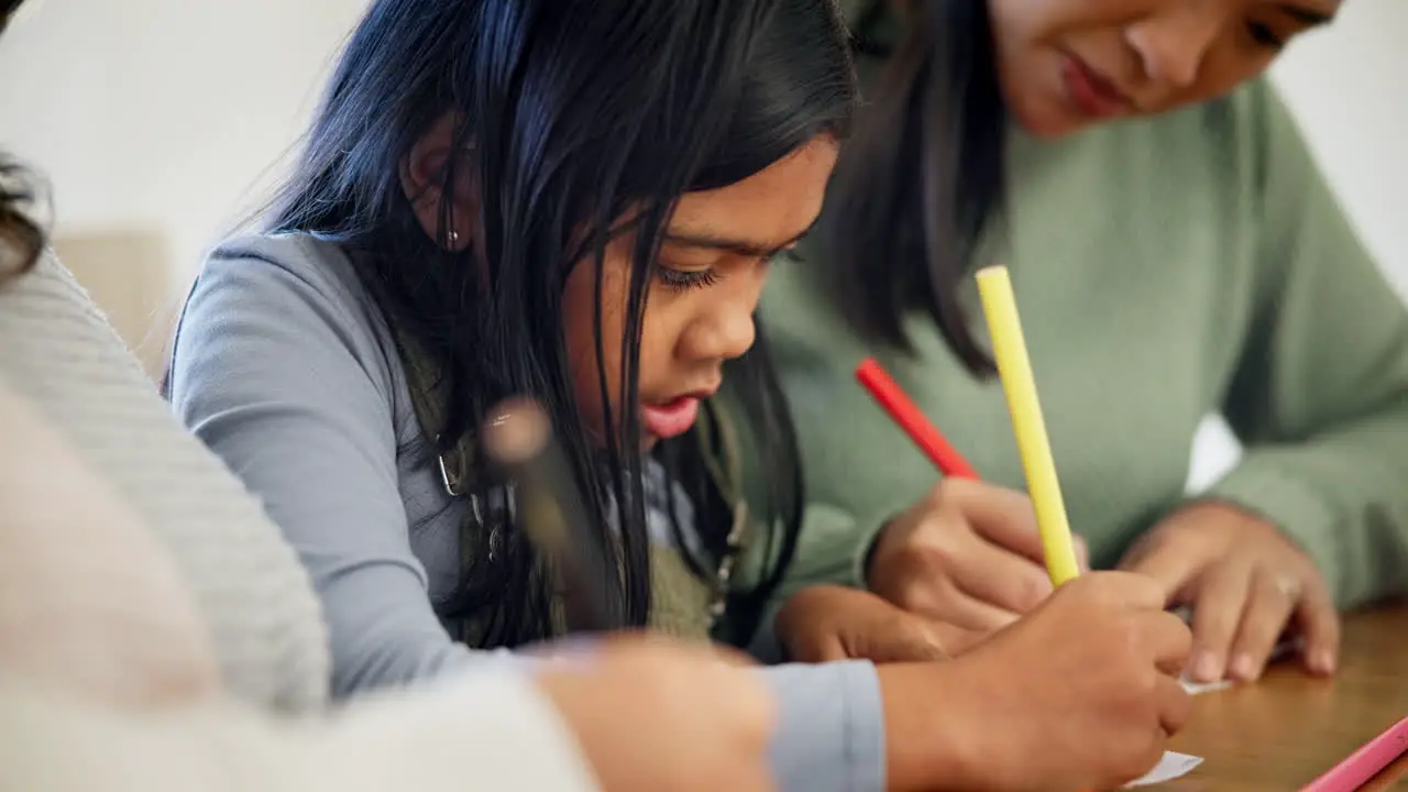 Support mother and learning child drawing