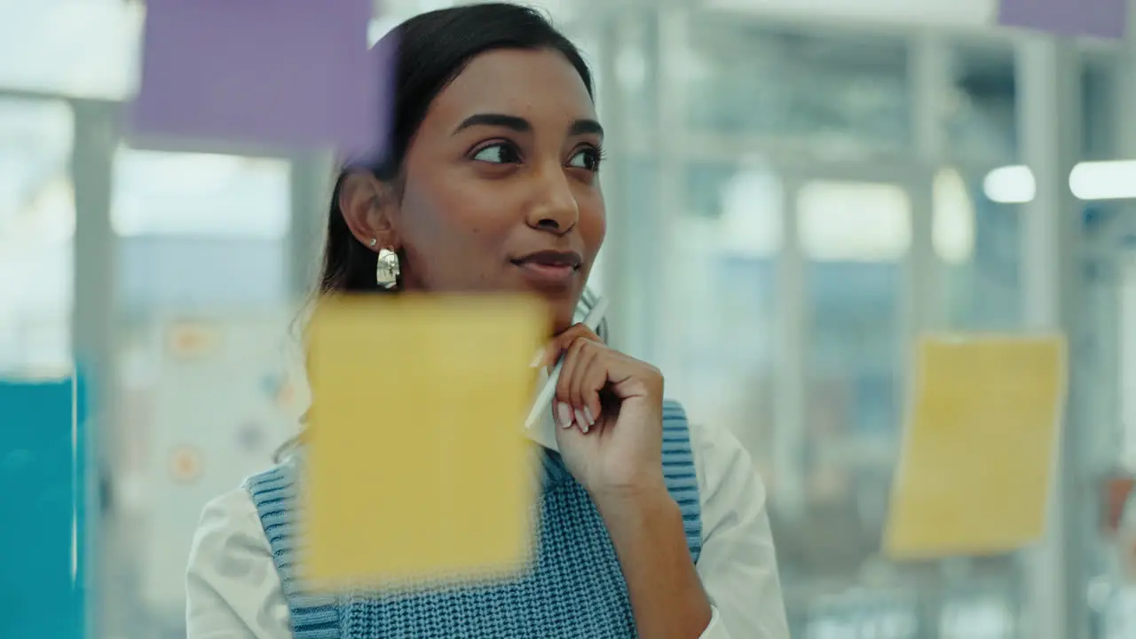 Thinking glass and business woman with notes