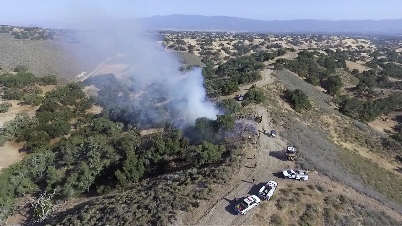 Trainee firefighters surround the control burn