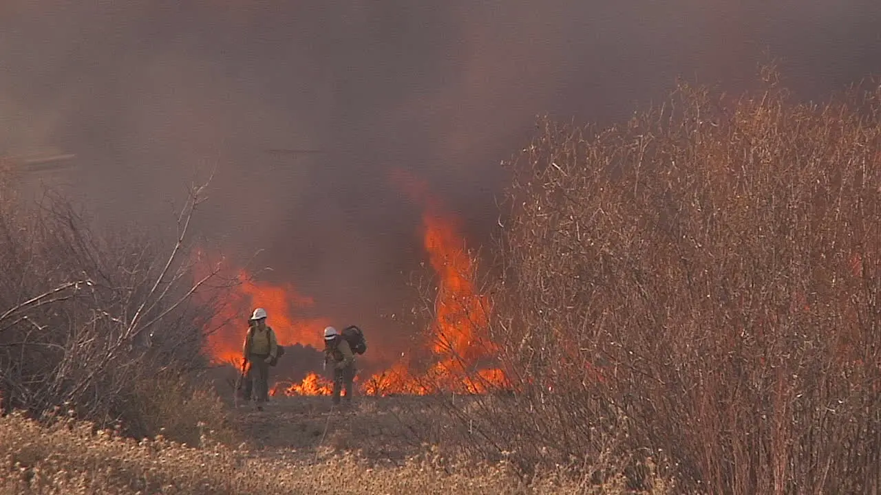 Firefighters Look On As A Blaze Burns Out Of Control In California 1