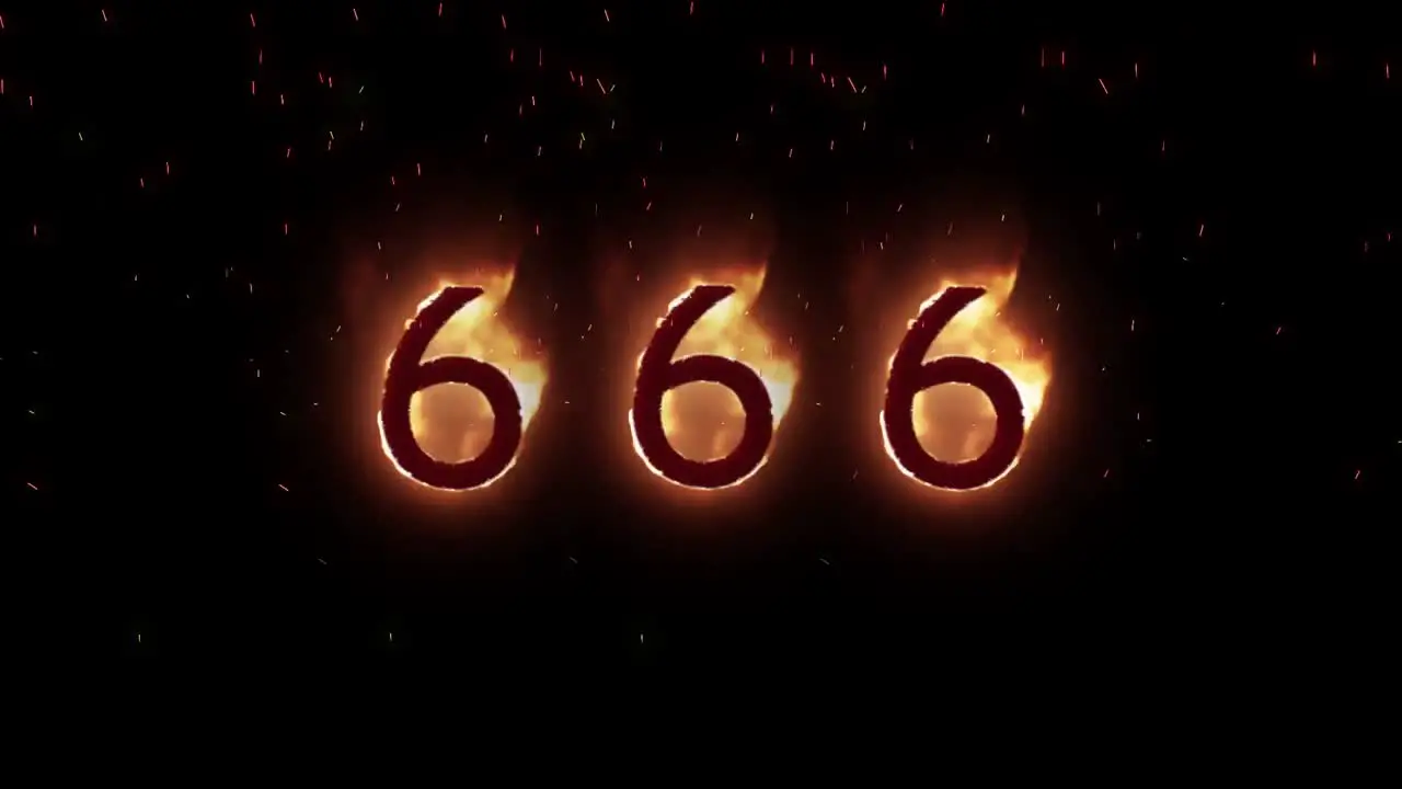 Animation of 666 with flames on black background