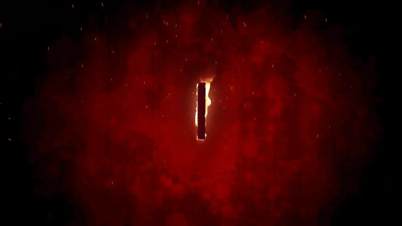 Animation of 1 text in burning flames over brown background