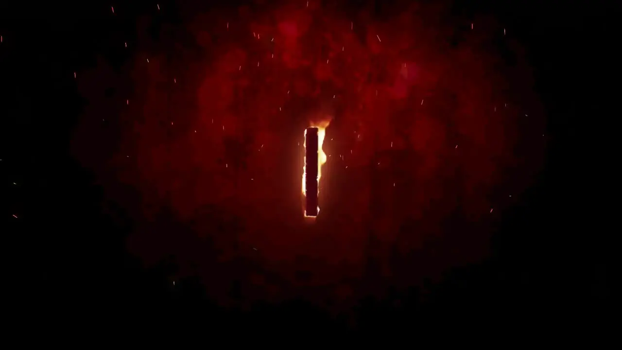 Animation of 1 text in burning flames over dark background