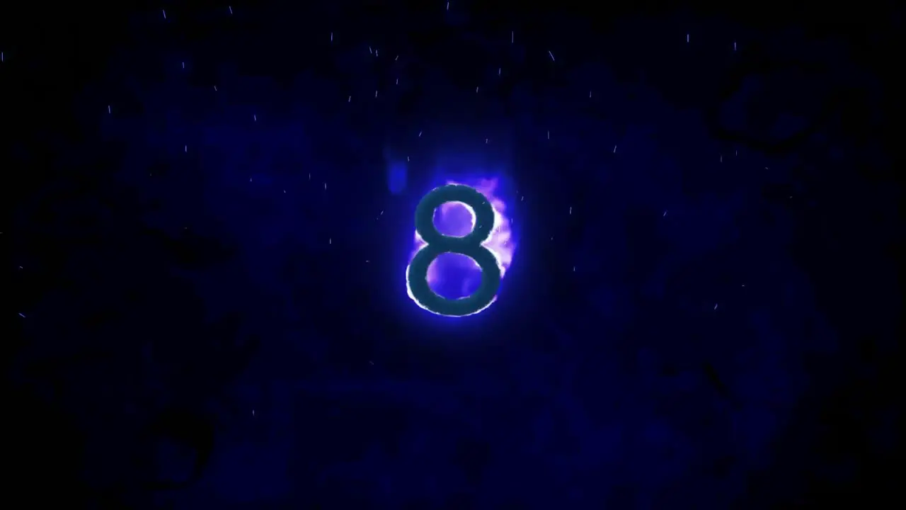 Animation of 8 text in burning flames over dark background