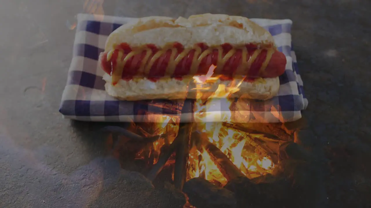 Animation of flame over hot dog and cloth