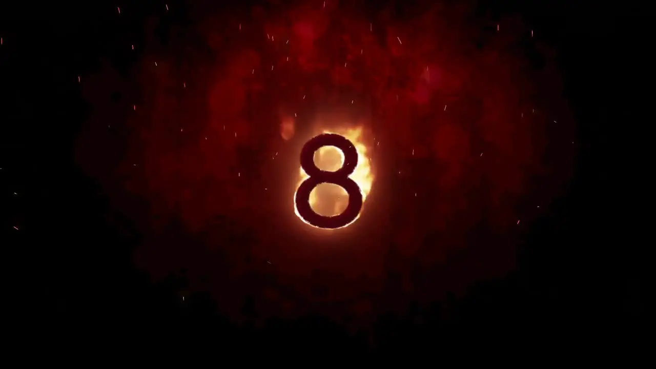 Animation of8 text in burning flames over brown background