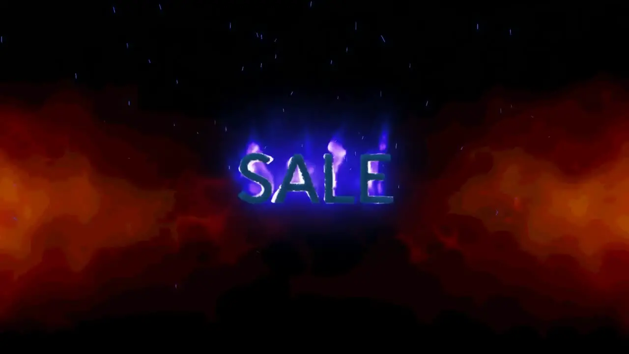 Animation of sale text in burning flames over brown background