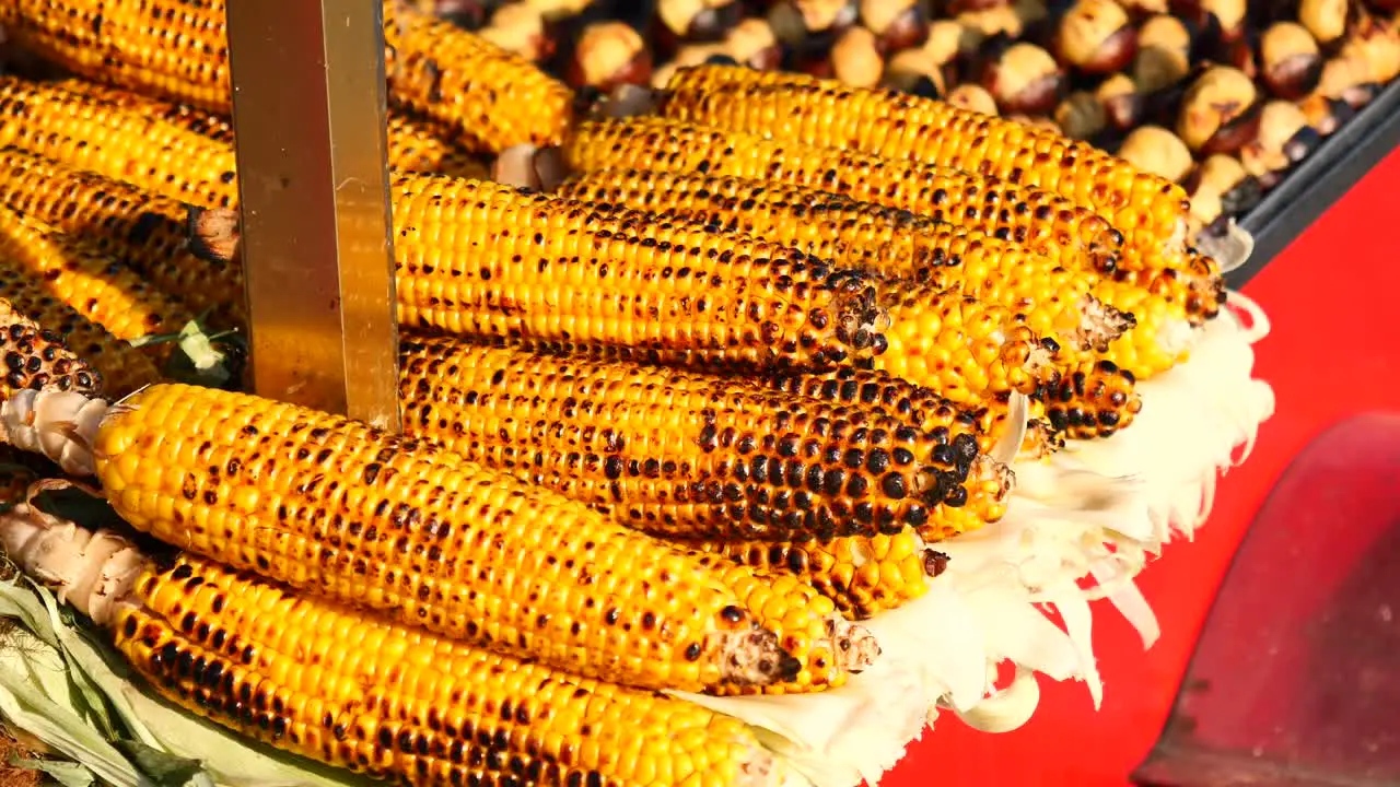 Grilled corn for sale in a market stall in istanbul