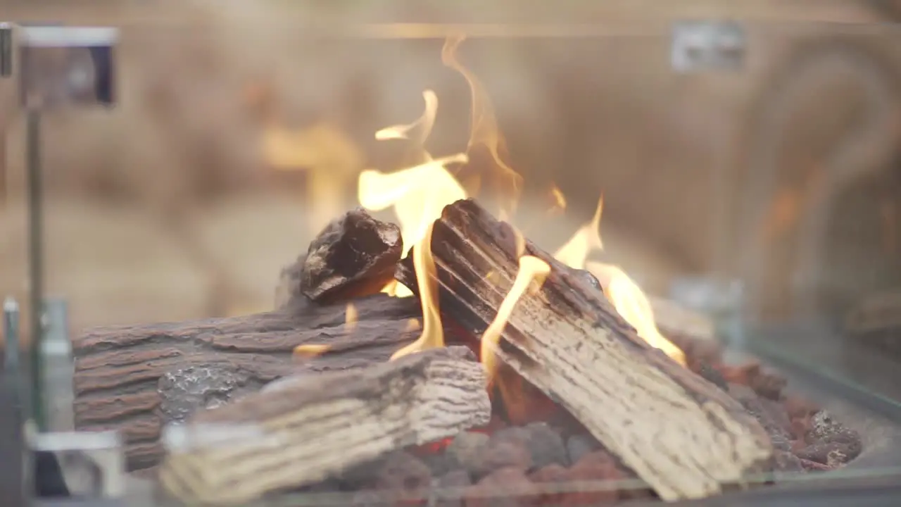 Flames of fire on a modern fireplace