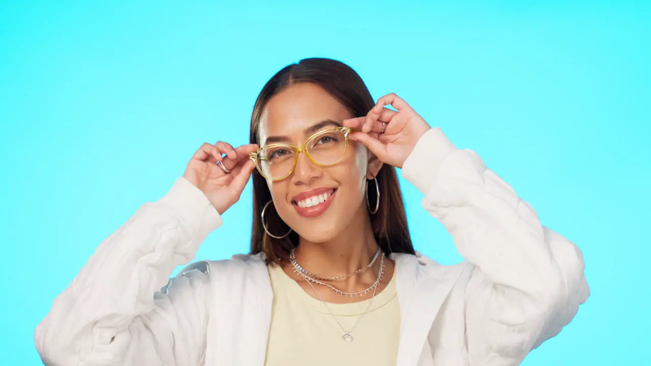 Blue background smile and face of a woman