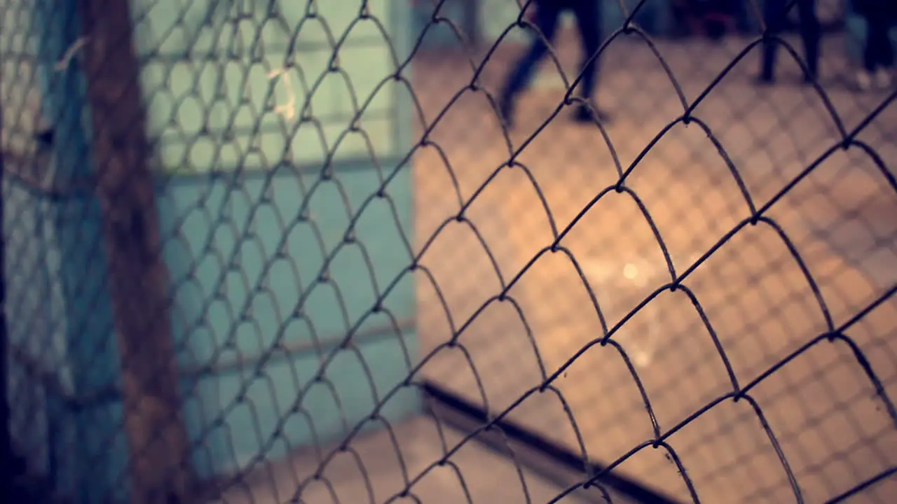 Wire fence Closeup of steel net Security protection barrier in shopping center