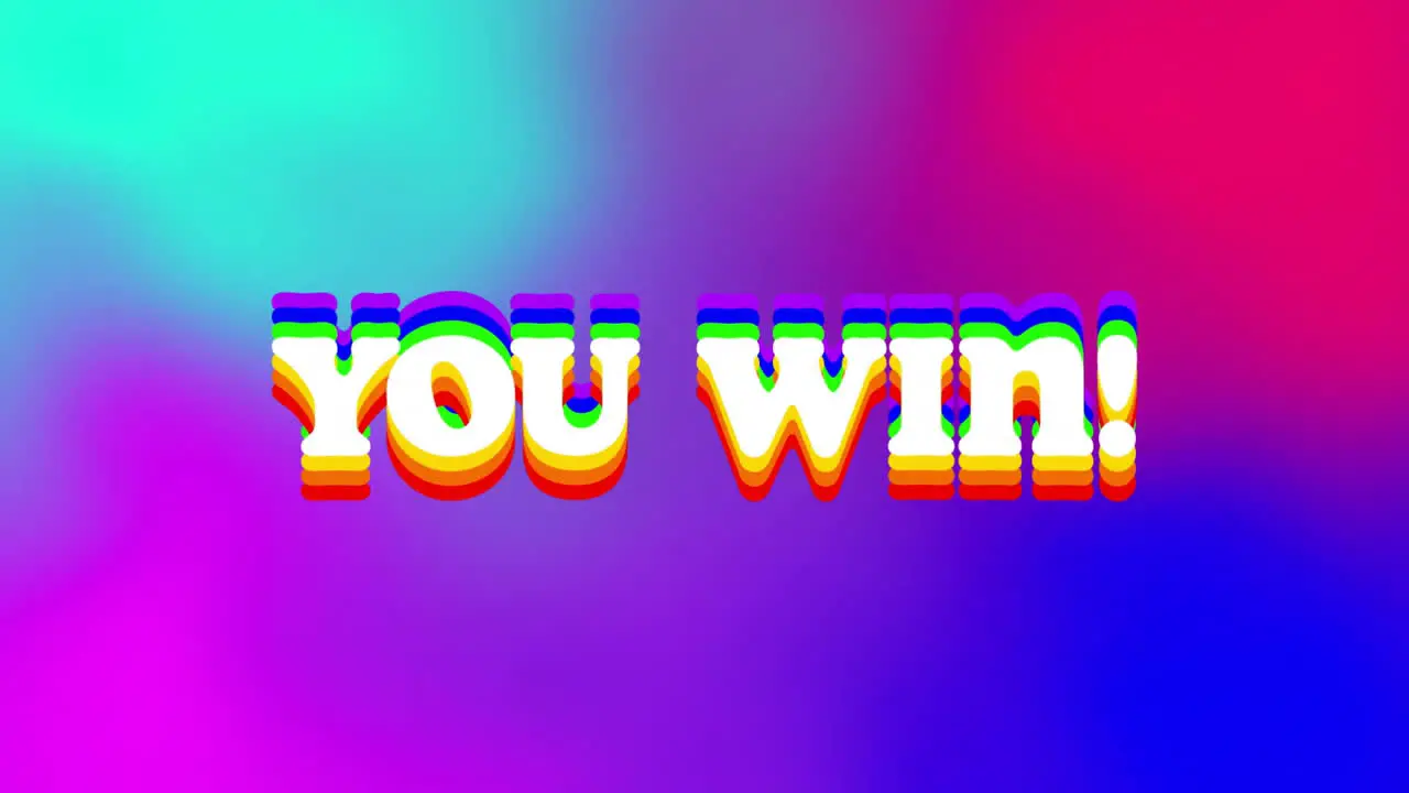 Animation of you win text over neon pattern background